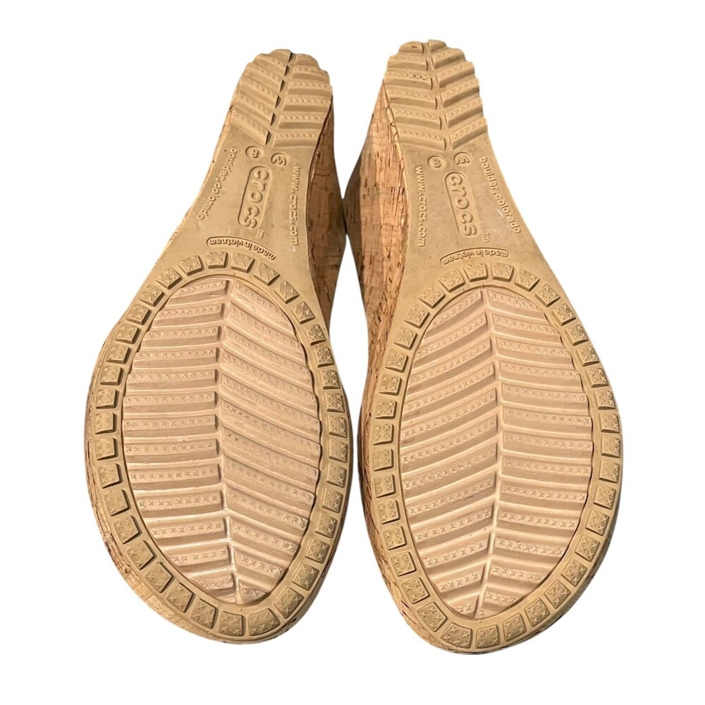 Crocs A-LEIGH Brown Leather Slingback Cork Platform Wedge Pump Sandal  Size 8 - Picture 8 of 9